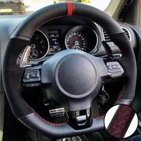 Hand Stitched Black Suede Leather Steering Wheel Cover For Volkswagen Golf 6 GTI MK6 Polo GTI Scirocco R Avant Car Accessories Red Thread gray