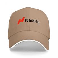 Nasdaq Logo Black Baseball Cap with Red and Black Embroidery Design for Unisex and Women Casual Streetwear Fashion Accessory One Size beige