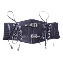 Lace strap leather waist seal outer cover women's decoration body sculpting European and American retro elastic waist M gray