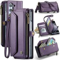 CaseMe Flip Leather Phone Case for Samsung Galaxy Z Fold 8 Ultra 7 6 5 4 3 S26 S25 FE S24 Plus S23 S22 Zipper Wallet Cards Cover Galaxy Z Fold7 violetinė