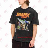 Retro SNES Star Fox Video Game Vintage Washed Tee Pure Cotton T-Shirt 2XL beige