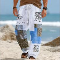 Men's 3D Distressed Printed Baggy Casual Trousers,  Elastic Drawstring Waist with Pockets, for Spring Summer Home Outdoor Vacation 5XL white