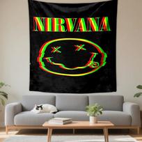 Nirvana Logo with Neon Smiley Design Patterned tapestry for bedroom and living room home decor 130x150cm(51x59in)