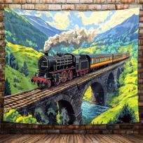 Vintage Steam Train Tapestry Spring Mountain River Bridge Landscape Wall Art for Kids Bedroom Living Room Decor 150X180CM