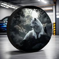 Majestic White Wolf Spare Tire Cover, Waterproof UV Resistant Universal Fit for SUV Trailer Truck 14inch gray