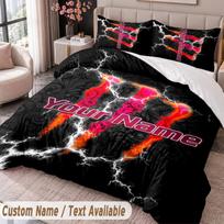 Monster Energy Printed Bedding Set Custom Name Text 1 Duvet Cover 2 Pillowcases For Bedroom 135cmx200cm gray
