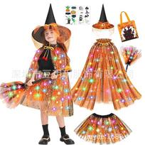 Girls Witch LED Cape Tutu Full Set, Broom Accessory Halloween Cosplay Stage Role Play Outfit One size fits all oranžinė