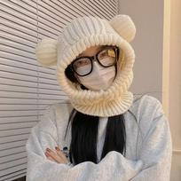 Windproof Bear Ear Balaclava Hat Korean Style Winter Pullover Helmet Cap  Women balta