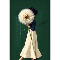 Emerald Green Woman with Dandelion Canvas Prints Poster Modern Minimalist Abstract Art Painting Living Room Wall Art Home 50X70CM No Framed balta