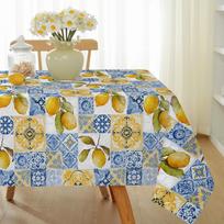 Summer Lemon Blue Tiles Porcelain Rectangle Tablecloth for Table Decor Washable Kitchen Dining Table Cloth Holiday Party Decor 60*90inch(152cm*228cm） gray