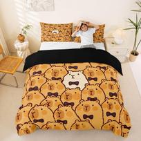 Cute Capybara Comforter Cover Kids 's Bedding Sets,Cartoon Print Quilt Cover 2 Pcs, Soft Twin Duvet Cover Set and Pillowcases 100×135cm&Duvet Cover black