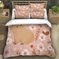 Cute Capybara Comforter Cover Kids 's Bedding Sets,Cartoon Print Quilt Cover 2 Pcs, Soft Twin Duvet Cover Set and Pillowcases 100×135cm&Duvet Cover