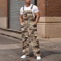 Men's Loose Fit Cargo Overalls Wide Leg Jumpsuit with Multi-Pocket Utility Storage S chaki