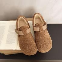 Womens Warm Faux Fur Lined Slip-On Clog Sandals With Buckle Strap Low Heel Comfortable Winter Indoor Outdoor Shoes 41 beige