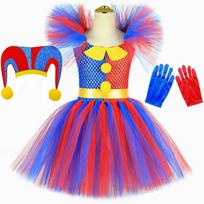 Pomni Costume Kids Tutu Dress Cartoon The Amazing Digital Circus Clown Costume for Girls Halloween Carnival Party Dress Clothes 12M blue