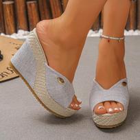 Women's Summer Wedge Platform Color-Blocked Roman Slide Sandals, Fabric Upper, Available In Large Sizes. 40 balta
