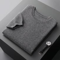 Men’s Casual Loose Fit Honeycomb Stitch Wool Sweater - Round Neck Half Sleeve for Early Autumn. M
