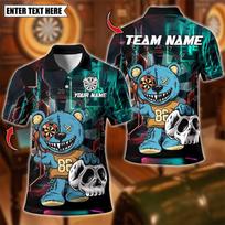 Fashion Bear Skull Graphic Darts Polo Shirts For Men Summer Trendy Custom Name Team Name Polo Shirt Loose Breathable Tees Tops 2XL blue