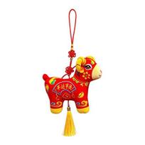 Auspicious Animal Hanging Charm Chinese New Year Sheep Plush Ornament, Traditional Embroidery Lamb Red Fabric Decor Pendant with Tassel, Zodiac Mascot M raudona