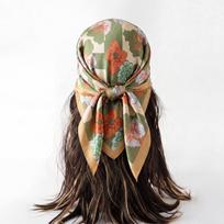 Print Silk Scarf Fashion Turban Hijab Luxury Bandana Headscarf Shawl Neckerchief Handkerchief Headband Windproof Square Female 70x70cm beige