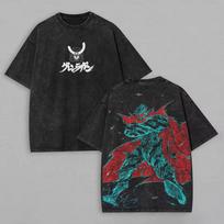 Gurren Lagann marškinėliai Tengen Toppa Anime Mecha Grafika Vintažiniai skalbti Unisex Per dydį gatvės stiliaus Medvilniniai Retro marškinėliai Drabužiai Viršutiniai drabužiai 120 black