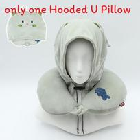 Cute Animal Hooded Neck Pillow With Memory Foam Filling For Travel pilka