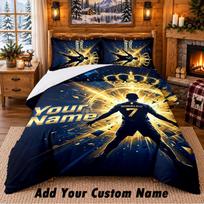 Cristiano Ronaldo Pattern Bedding 3Pcs Set Custom Name, Bed Sheet And Pillowcases For Home Bedroom 180cmx210cm