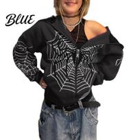Rudens Drabužiai Moterims Hoodies Voratinklio Spausdinimo Punk Striukės Streetwear Gotikinio Stiliaus Hoodie Vintage Užtraukiama Su Gobtuvu Striukė Žiemos Megztinis L juoda
