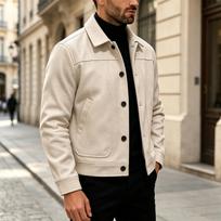 Men's Vintage Button-Front Jacket with Lapel Collar, Short Woolen Coat for Spring and Fall XXL smėlis