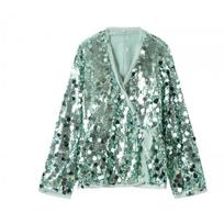 Womens Sequined Kimono-style Open Front Cardigan Party Clubwear XS augalų žalia