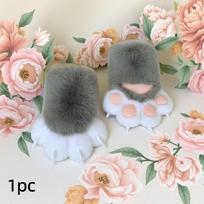 1Pc New Plush Cosplay Cat Paw Glove Thicken Cartoon Cat Claw Squeaking Furry Mittens Props A2 gray