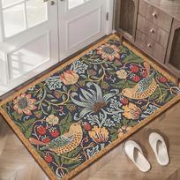 William Morris Strawberry Thief Doormat Vintage Floral Bird Pattern Non Slip Welcome Entrance Mat for Home Decor 40X60CM black