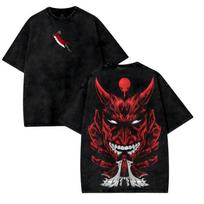 Japanese Red Oni Demon Mask Graphic Vintage Tshirt, Snow Wash Distressed Short Sleeve, Dark Aesthetic Oversized Tee 3XL