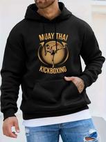 MUAY THAI Muay Thai Round Badge Trendy Brand Print Casual Sports Outdoor unisex Hoodie Long Sleeve Sweatshirt unisex Top Autumn Winter Style Top S black