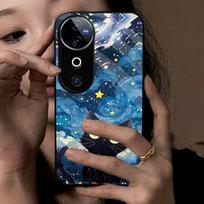 Case for Vivo V40 Pro Anime Black Cat Starry Cloud Print Phone Cover Acrylic Hard Back Shell With Flexible TPU Edge Vivo V40 Pro black