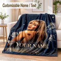 Sabrina Carpenter Custom Name Flannel Throw Blanket Soft Warm for Sofa Bed Indoor Home Use 100cmx150cm