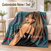 Sabrina Carpenter Custom Name Flannel Throw Blanket Soft Warm for Sofa Bed Indoor Home Use 150cmx180cm