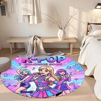 K-pop Round Floor Mat Design for Foyer Game Room Hallway Study room Antislip Round Carpet Anime Office Decor Gift for Festivals 80cm