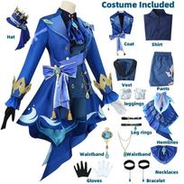 Furina Cosplay Kostiumas Perukas Plaukai Poveikis Fontaine Focalors su Skrybėle Juodi Kostiumai Aukštakulniai Cosplay Batai Moterims Apranga M blue