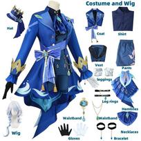 Furina Cosplay Kostiumas Perukas Plaukai Poveikis Fontaine Focalors su Skrybėle Juodi Kostiumai Aukštakulniai Cosplay Batai Moterims Apranga XXL blue