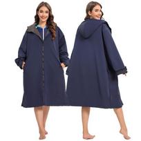 Unisex Long Sleeve Hooded Changing Robe Swimming Surfing Diving Winter Outdoor Windproof Warm Towel Coat Navy Blue / Gray black