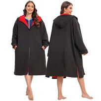 Unisex Long Sleeve Hooded Changing Robe Swimming Surfing Diving Winter Outdoor Windproof Warm Towel Coat Premium Black / Red