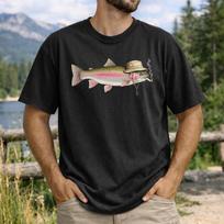Rainbow Trout Fishing T-Shirt, Funny Smoking Fish Meme Gift for Him S black