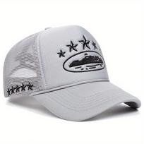 Fashionable and Simple Star-embroidered Sponge Baseball Caps, Men's and Women's Outdoor Sports Event Mesh Baseball Caps white