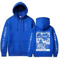 Anime Tengen Toppa Gurren Lagann Simon Zipper Hoodie Men Women Manga Oversized Zip Up Jacket Male Casual Retro Zip Up Sweatshirt S blue
