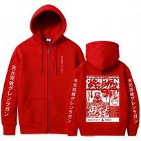 Anime Tengen Toppa Gurren Lagann Simon Zipper Hoodie Men Women Manga Oversized Zip Up Jacket Male Casual Retro Zip Up Sweatshirt 5XL red