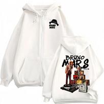 Bruno Mars Pop Singer The Romantic Tour Zipper Hoodie Men's Clothes High Street Jacket Sweatshirt Hooded S white