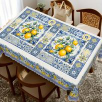 French Vintage Style Tablecloth, Tile Mosaic Lemon And Floral Pattern, Fresh And Natural Design, Multi-Functional Tabletop Decor 60*90inch(152cm*228cm）
