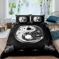 Yin Yang patalynės užvalkalų komplektas Boho Trippy Psichodalinio meno antklodės užvalkalas Gossip patalynės komplektai Tradicinis Ying Yang temos pledas 90x200cm-2pcs