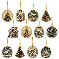 Acrylic Board Diamond Art Painting Kit 12pcs Rhinestone Decoration Set  Fireplace Wreath Set-7 beige
